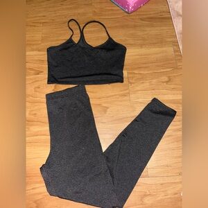 SHEIN Black Heathered Active Leggings & Cropped Sports Bra Set